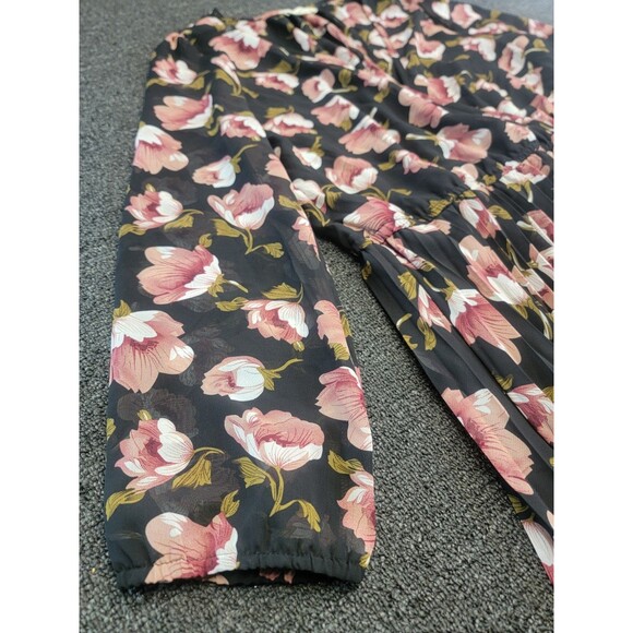 Indigo Rose Size PL Pink Floral Print Long Sleeve Lined Midi Dress Elastic Waist - Picture 6 of 15